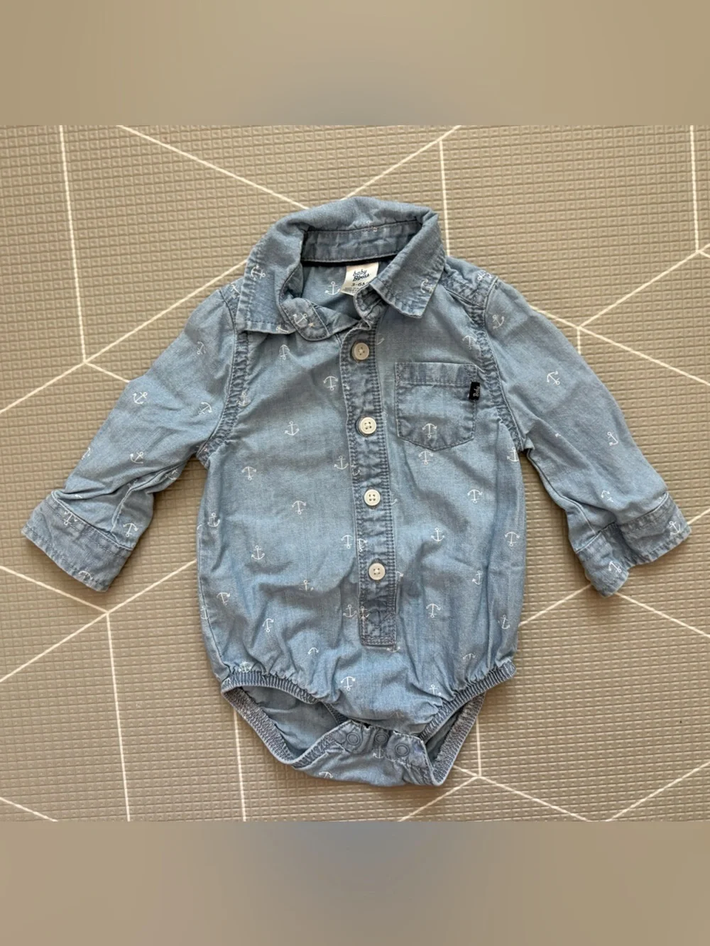 Osh kosh|Baby boy nautical anchor print chambray denim romper One-Piece,Beachy•